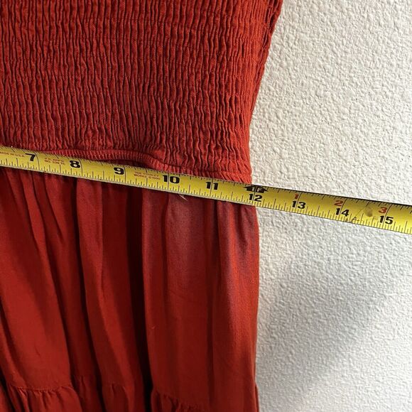 Boho A Line Dress Women‎ Medium Orange Smocked Tiered Western Stretch Ruffle - Picture 8 of 11